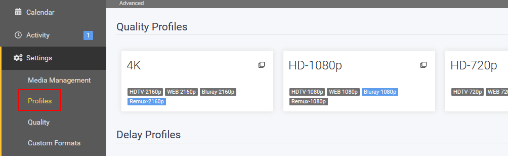 Quality Profiles on Radarr